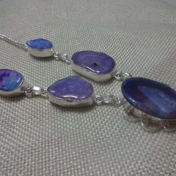 Gorgeous "PURPLE SOLAR AGATE" Handmade Sterling Necklace 22" #4B - Picture 3 of 3